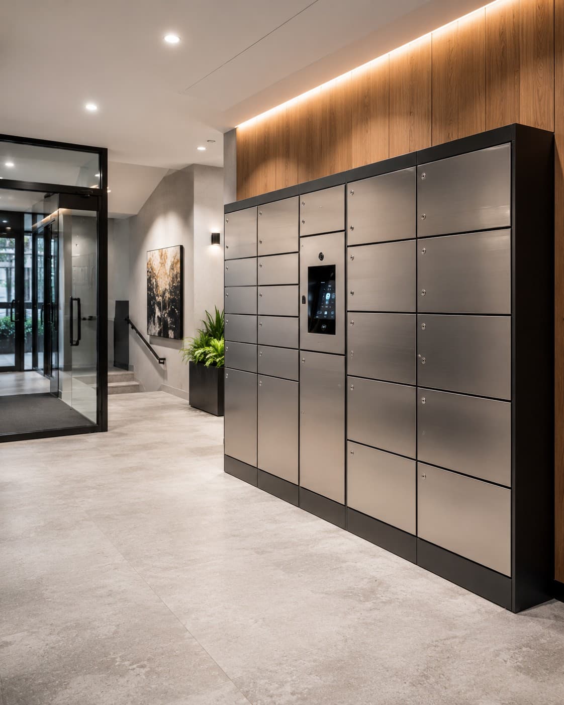 Smart parcel locker bank